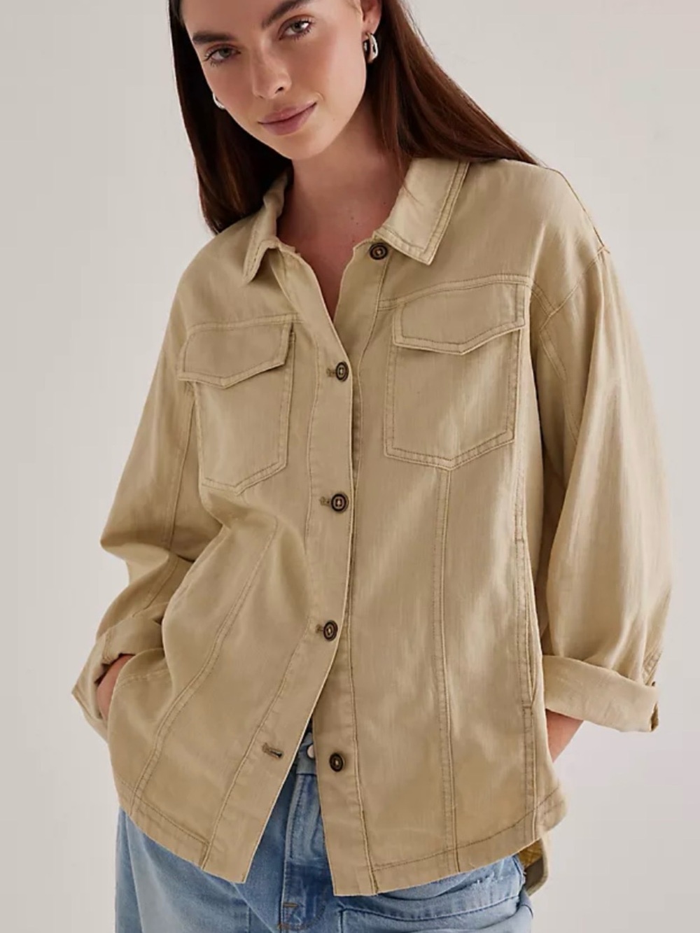 Anthropologie Pilcro The Summer Button Down Shacket Linen Cotton Blend Size XS